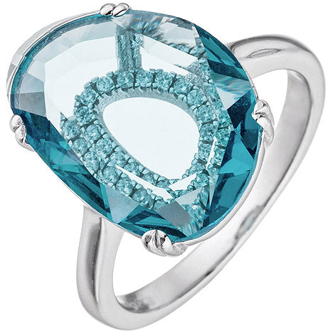 Damen Ring 925 Sterling Silber 19 Zirkonia 1 Kristall türkis Silberring - 56