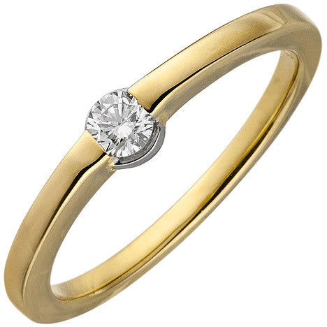Damen Ring 585 Gold Gelbgold 1 Diamant Brillant 0 15ct. Diamantring - 58