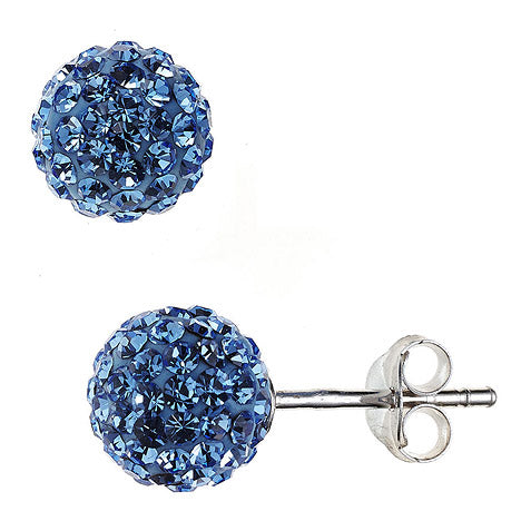 Ohrstecker Kugel 925 Sterling Silber rhodiniert mit Kristallen blau Ohrringe