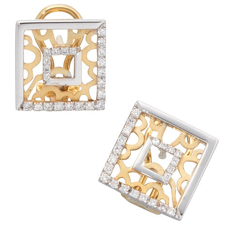 Ohrstecker quadratisch 585 Gelbgold Weißgold bicolor 44 Diamanten Ohrringe
