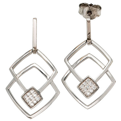 Ohrhänger eckig 585 Gold Weißgold 18 Diamanten Brillanten Ohrringe Ohrstecker