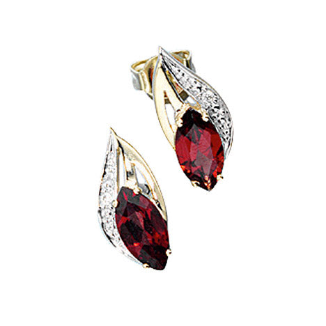 Ohrstecker 585 Gold Gelbgold 2 Diamanten Brillanten 2 Granate rot Ohrringe