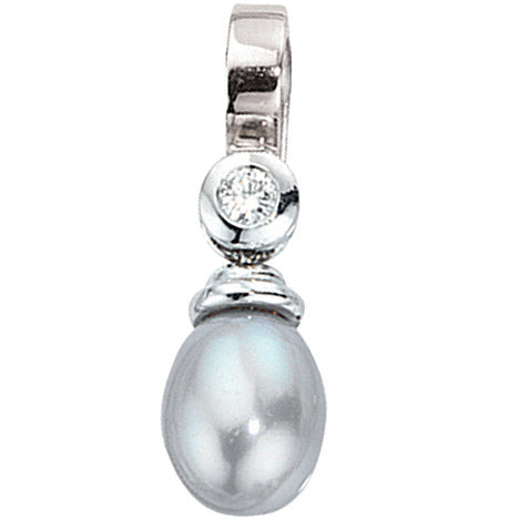Einhänger Anhänger 585 Gold Weißgold 1 graue Süßwasser Perle 1 Diamant Brillant