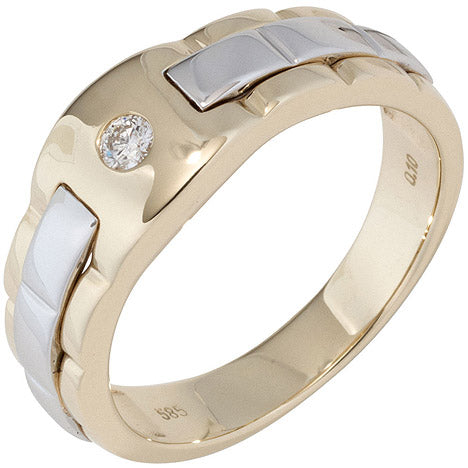 Herren Ring 585 Gold Gelbgold Weißgold bicolor 1 Diamant Brillant Herrenring - 70