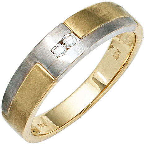 Herren Ring 585 Gold Gelbgold Weißgold mattiert 2 Diamanten Brillanten Goldring - 66