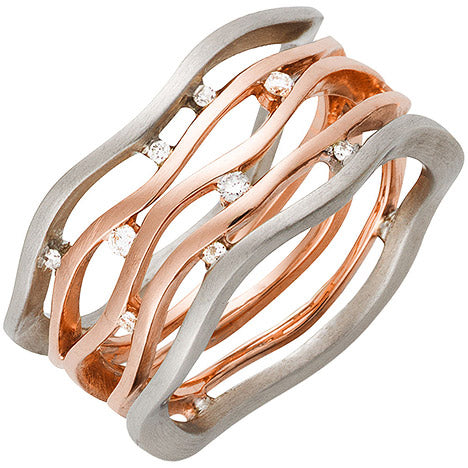 Damen Ring breit 585 Gold Rotgold Weißgold bicolor 9 Diamanten Brillanten - 54