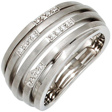Damen Ring breit 925 Sterling Silber rhodiniert mattiert 16 Diamanten Brillanten - 52