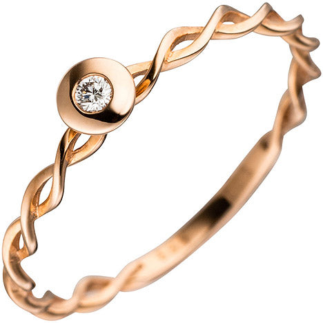 Damen Ring gedreht 585 Gold Rotgold 1 Diamant Brillant Rotgoldring Diamantring - 52