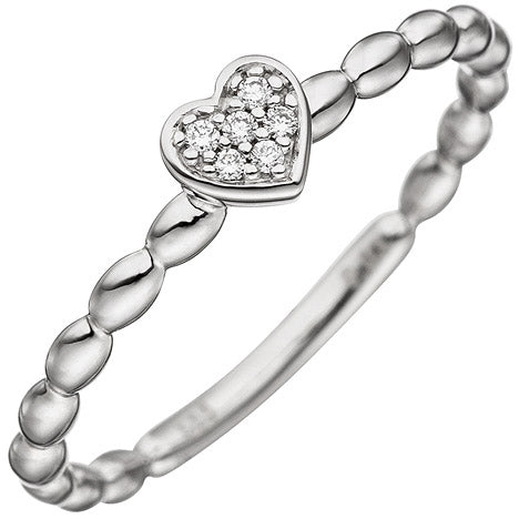 Damen Ring Herz 585 Gold Weißgold 6 Diamanten Brillanten Diamantring Herzring - 52