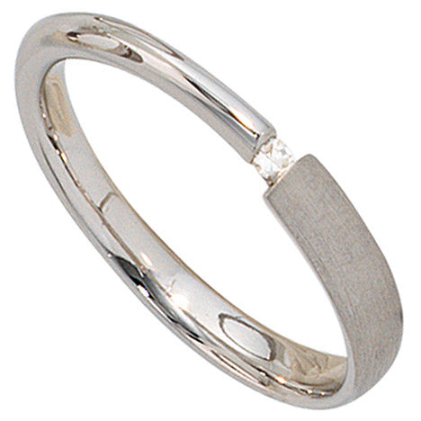 Damen Ring 925 Sterling Silber rhodiniert mattiert 1 Diamant 0 02ct. Silberring - 50