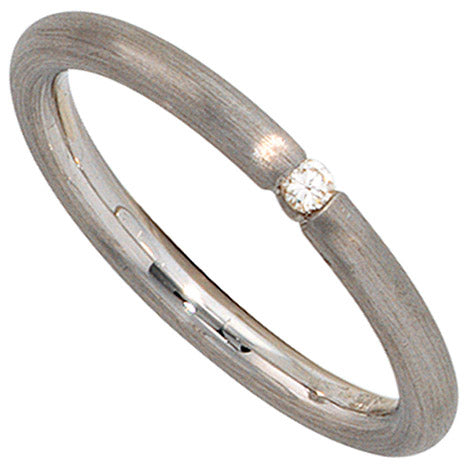 Damen Ring 925 Sterling Silber rhodiniert mattiert 1 Diamant Brillant Silberring - 56