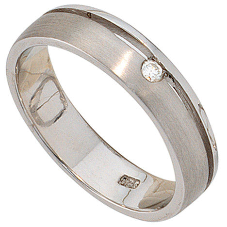 Damen Ring 925 Sterling Silber rhodiniert mattiert 1 Diamant Brillant Silberring - 50