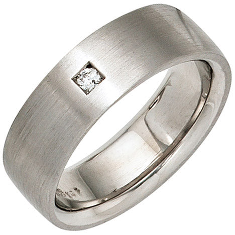Damen Ring 925 Sterling Silber rhodiniert mattiert 1 Diamant Brillant Silberring - 58