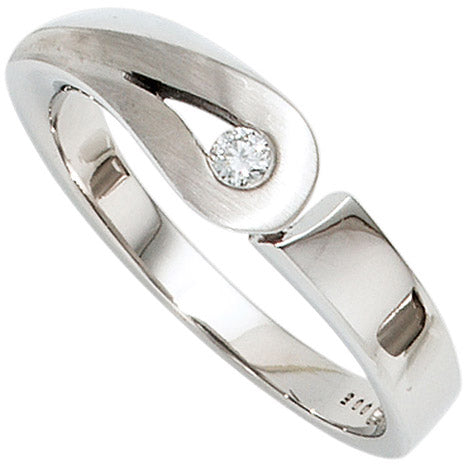 Damen Ring 925 Sterling Silber rhodiniert mattiert 1 Diamant Brillant Silberring - 50