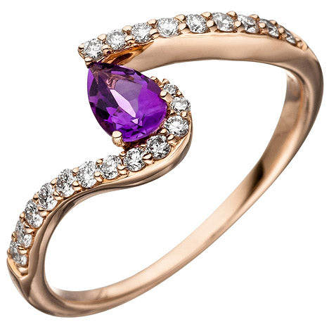 Damen Ring 585 Rotgold 1 Amethyst lila violett 21 Diamanten Brillanten - 58