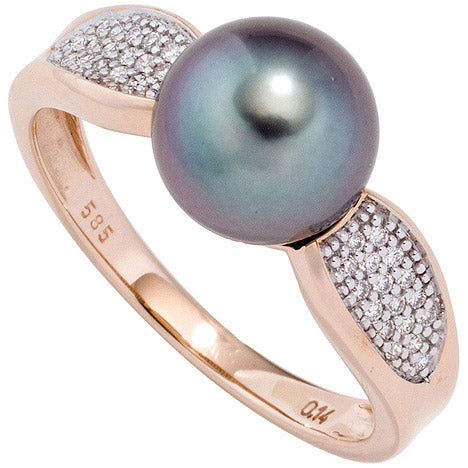 Damen Ring 585 Rotgold 1 Tahiti Perle 34 Diamanten Brillanten Perlenring - 52