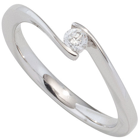 Damen Ring 585 Gold Weißgold 1 Diamant Brillant 0 25ct. Diamantring Goldring - 60