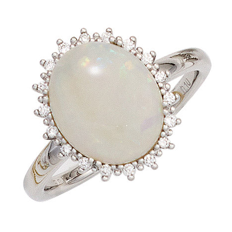 Damen Ring 585 Gold Weißgold 1 Opal 18 Diamanten Brillanten 0 10ct. Goldring - 52