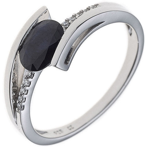Damen Ring 585 Gold Weißgold 1 Safir blau 10 Diamanten Brillanten Goldring - 58