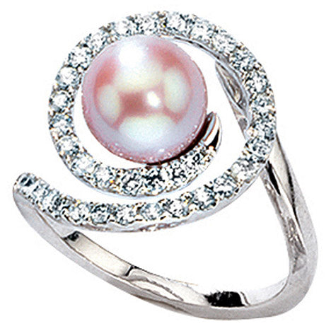 Damen Ring 585 Gold Weißgold 1 Süßwasser Perle 36 Diamanten Brillanten Goldring - 58