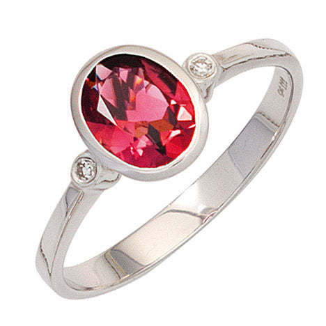 Damen Ring 585 Gold Weißgold 1 Turmalin rosa 2 Diamanten Goldring - 52