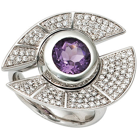 Damen Ring 585 Gold Weißgold 109 Diamanten Brillanten 1 Amethyst lila violett - 56