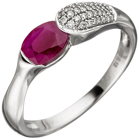 Damen Ring 585 Gold Weißgold 39 Diamanten Brillanten 1 Rubin rot Rubinring - 60