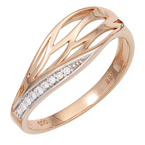 Damen Ring 585 Gold Rotgold 8 Diamanten Brillanten Rotgoldring Diamantring - 54