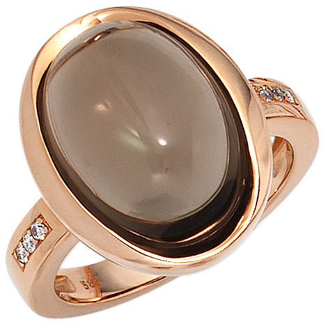 Damen Ring 585 Gold Rotgold bicolor 1 Rauchquarz braun 6 Diamanten Brillanten - 58