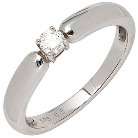 Damen Ring 585 Gold Weißgold 1 Diamant Brillant 0 16ct. Diamantring Weißgoldring - 58