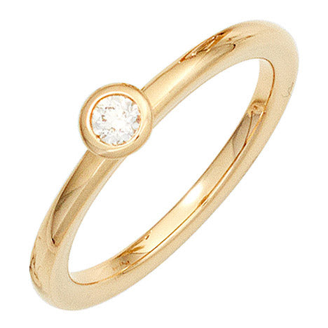 Damen Ring 585 Gold Gelbgold 1 Diamant Brillant 0 11ct. Diamantring Goldring - 52
