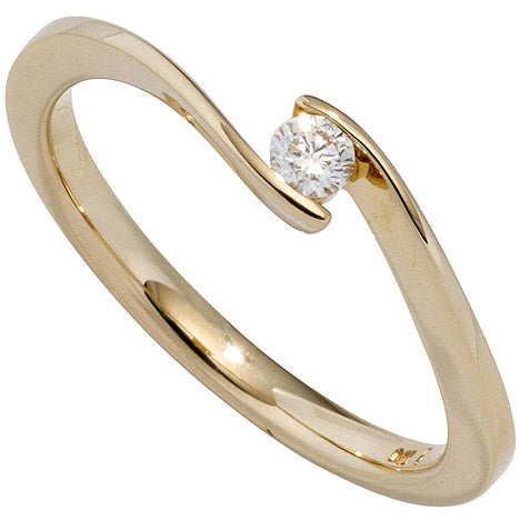 Damen Ring 585 Gold Gelbgold 1 Diamant Brillant 0 15ct. Diamantring Goldring - 58