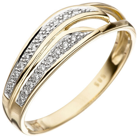 Damen Ring 585 Gold Gelbgold 20 Diamanten Brillanten Goldring Diamantring - 56