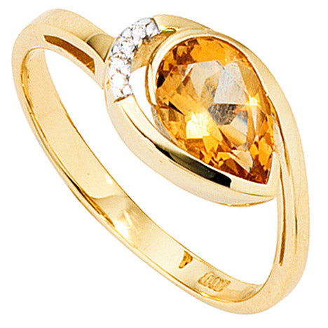 Damen Ring 585 Gold Gelbgold bicolor 1 Citrin orange 4 Diamanten Brillanten - 56