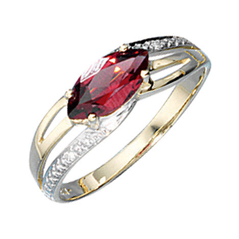 Damen Ring 585 Gold Gelbgold bicolor 1 Granat rot 2 Diamanten Brillanten - 58