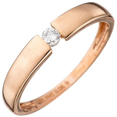Damen Ring 585 Gold Rotgold 1 Diamant Brillant 0 08ct. Rotgoldring Diamantring - 56