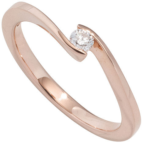 Damen Ring 585 Gold Rotgold 1 Diamant Brillant 0 10ct. Diamantring Goldring - 52