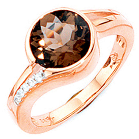 Damen Ring 585 Gold Rotgold 1 Rauchquarz braun 5 Diamanten Brillanten Goldring - 54