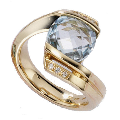 Damen Ring 585 Gold Gelbgold 1 Blautopas hellblau blau 6 Diamanten Brillanten - 56