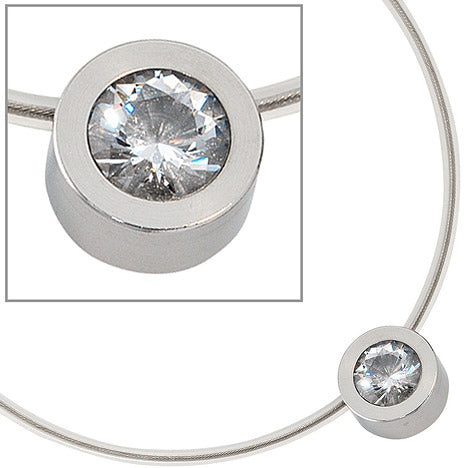 Collier Kette mit Anhänger rund Edelstahl mit Silikon 1 Kristall 43 cm