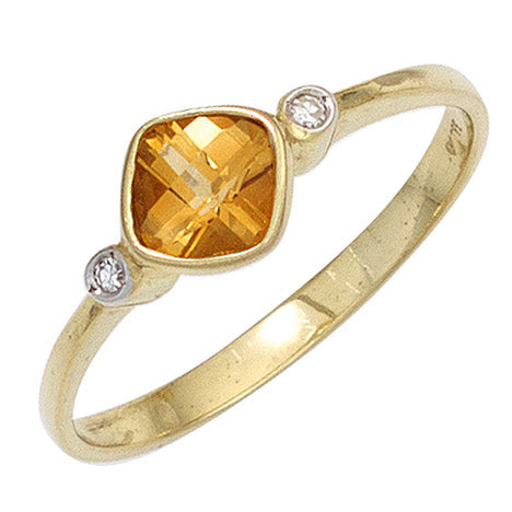 Damen Ring 333 Gold Gelbgold 1 Citrin orange 2 Diamanten 0 02ct. Goldring - 58