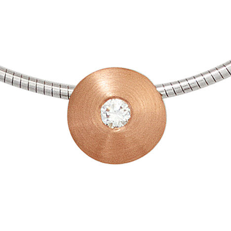 Collier Kette mit Anhänger 585 Gold bicolor 1 Diamant Brillant 42 cm Halskette