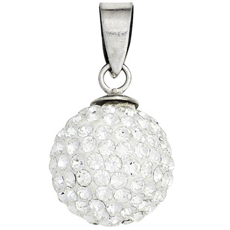 Anhänger Kugel 925 Sterling Silber rhodiniert mit Kristallen