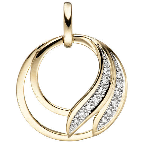 Anhänger rund 585 Gold Gelbgold 13 Diamanten Brillanten Diamantanhänger