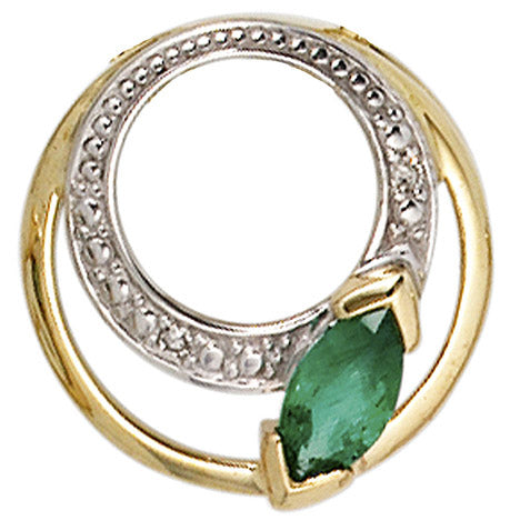 Anhänger rund 585 Gold Gelbgold 2 Diamanten 0 01ct. 1 Smaragd grün Goldanhänger