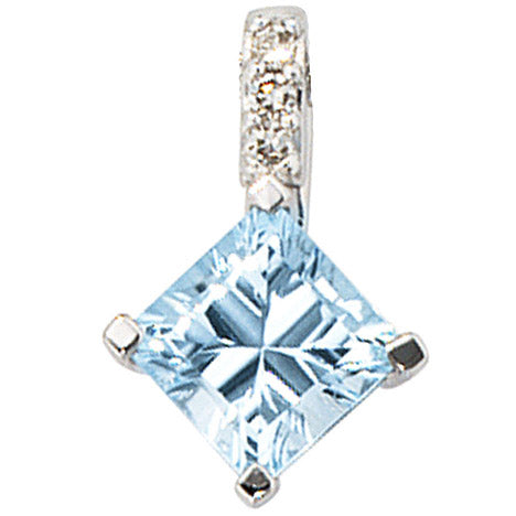 Anhänger 585 Gold Weißgold 1 Blautopas blau hellblau 3 Diamanten Goldanhänger