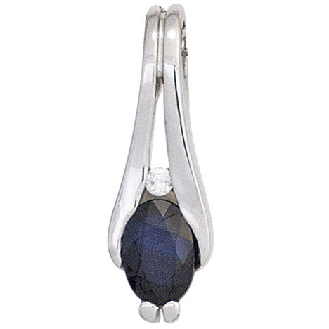 Anhänger 333 Gold Weißgold 1 blauer Safir 1 Diamant Brillant Goldanhänger