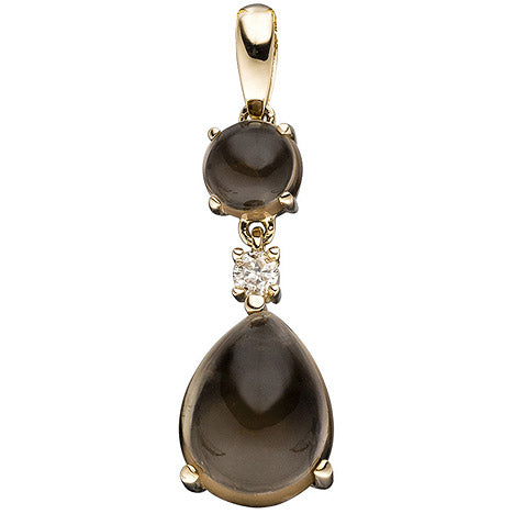 Anhänger 585 Gold Gelbgold 2 Rauchquarz-Cabochons braun 1 Diamant Brillant