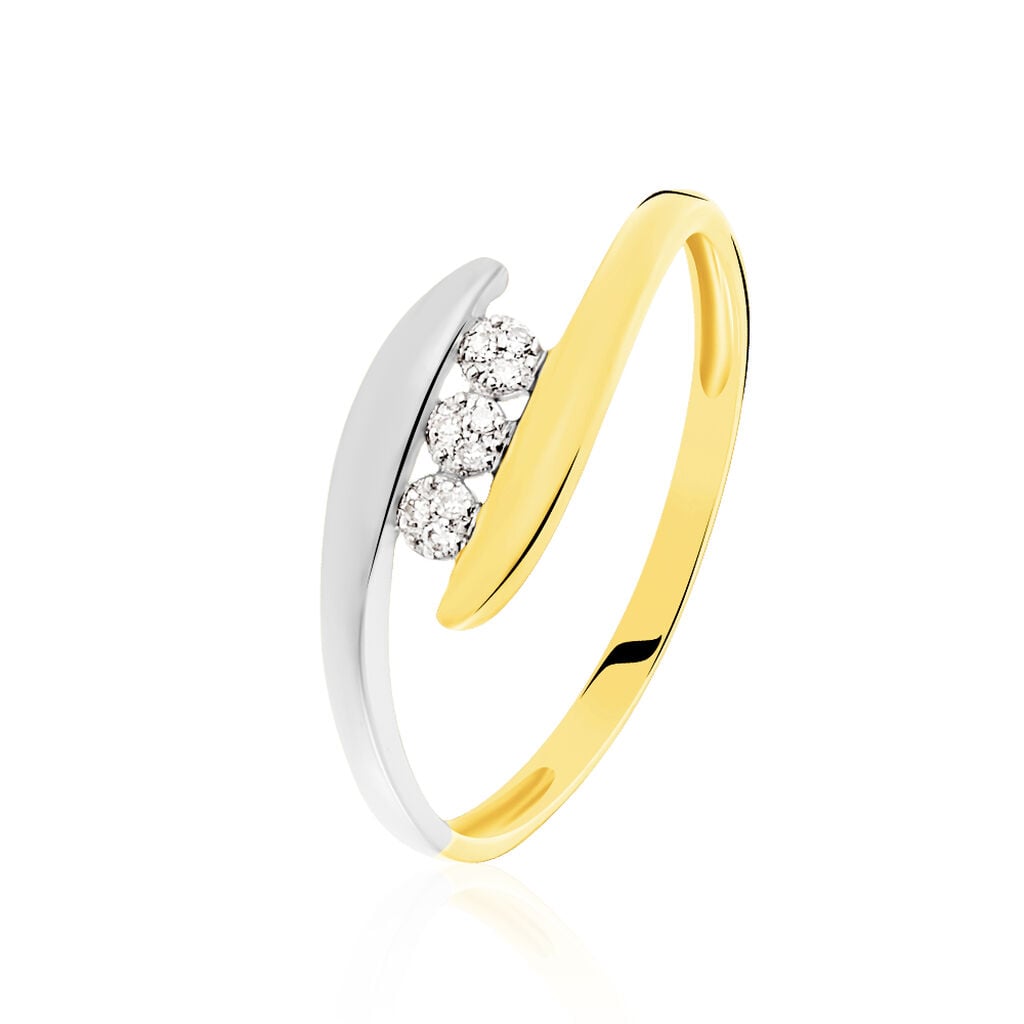 🦚 DELPHINE Damen Ring Gold Bicolor 375 (9 Karat) Diamant Weiß 0,03 ct, Ring mit Stein
