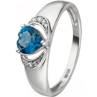 JOBO Fingerring Herz-Ring, 585 Weißgold mit Blautopas und 8 Diamanten silberfarben